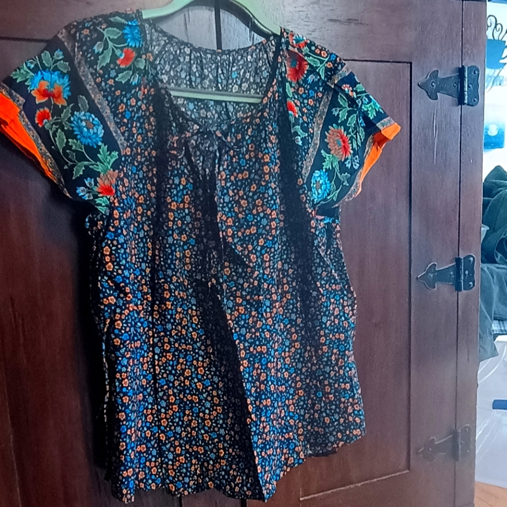 Women's Shein Plus Top 0X Orange/Navy